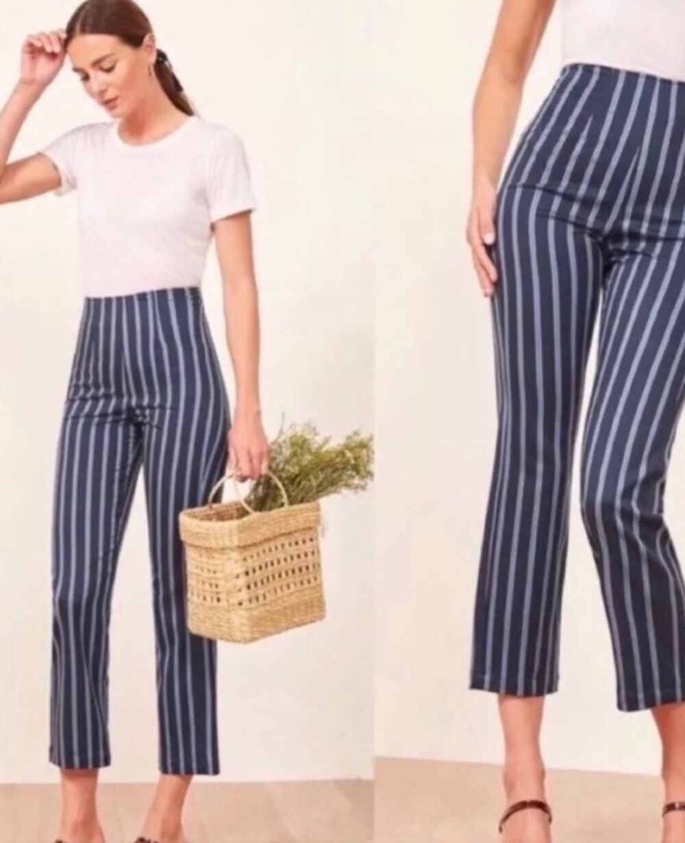 Reformation Marlon high rise wide leg navy white pants size 0